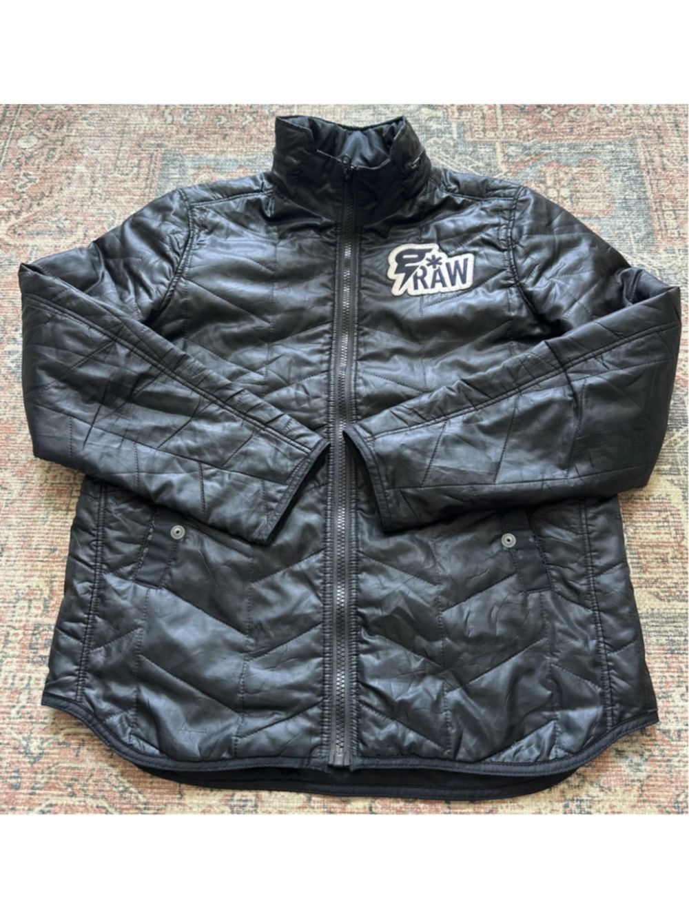 G-STAR RAW Men XL Quilted Jacket Black Chevron Padded Puffer Full Zip Heavy Coat